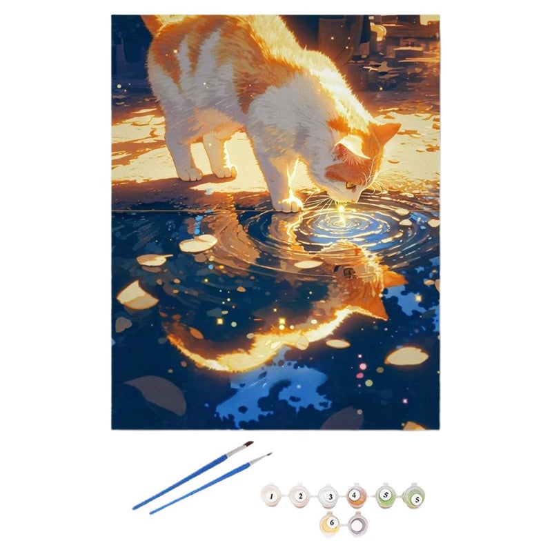 DIY Moon and Cat Digital Oil Painting - Healing Coloring Oil Painting Acrylic Stress Relief Hand-painted Gift